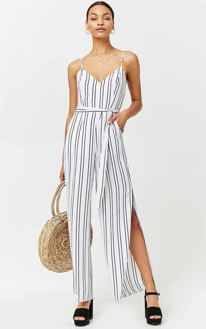 black and white striped jumpsuit forever 21